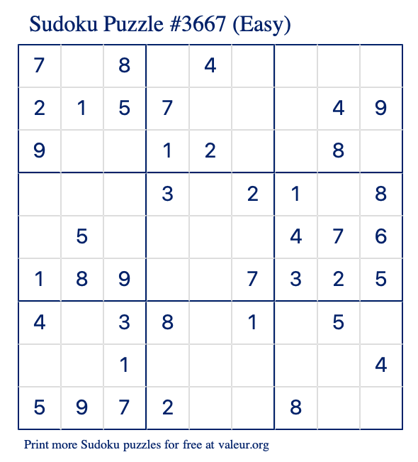 Free Printable Easy Sudoku Puzzle number 3667