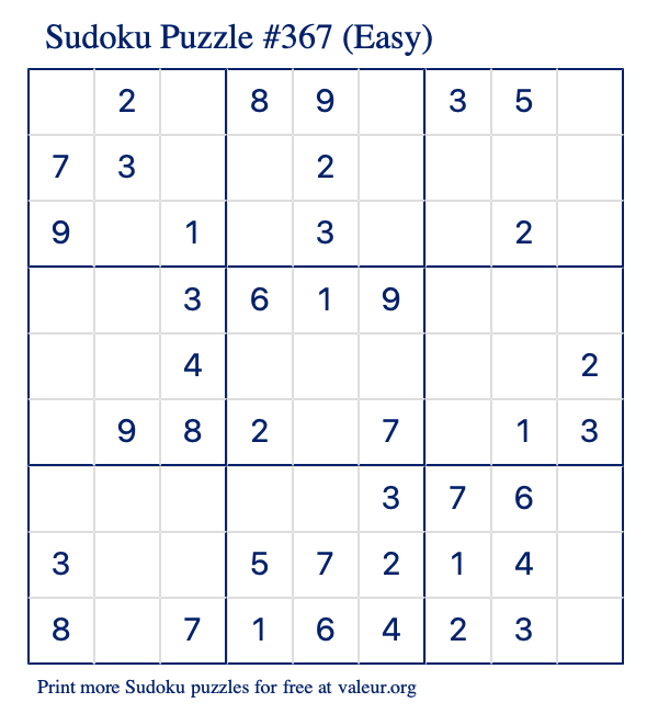 Free Printable Easy Sudoku Puzzle number 367