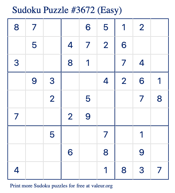 free printable easy sudoku with the answer 3672