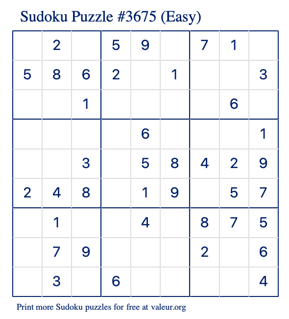 Free Printable Easy Sudoku Puzzle number 3675