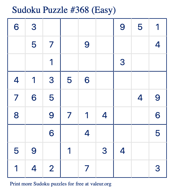 Free Printable Easy Sudoku Puzzle number 368