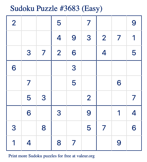 Free Printable Easy Sudoku Puzzle number 3683