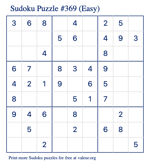 Free Printable Easy Sudoku Puzzle number 369