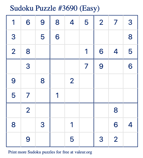 Free Printable Easy Sudoku Puzzle number 3690