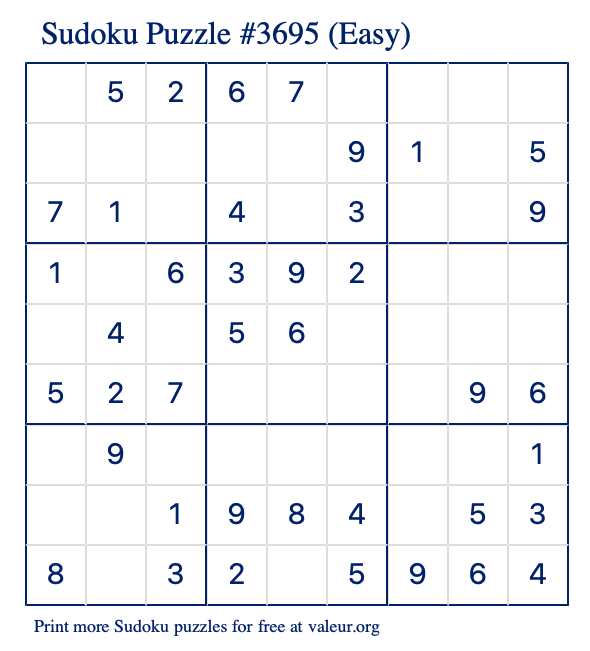 Free Printable Easy Sudoku Puzzle number 3695