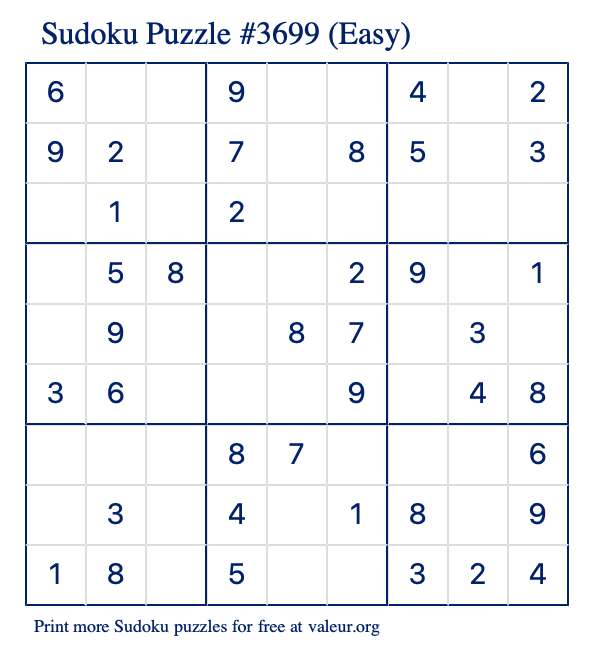 Free Printable Easy Sudoku Puzzle number 3699