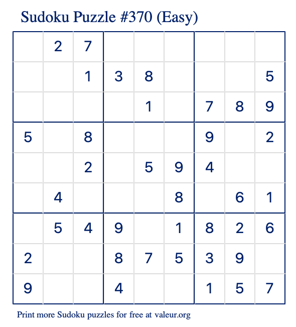 Free Printable Easy Sudoku Puzzle number 370