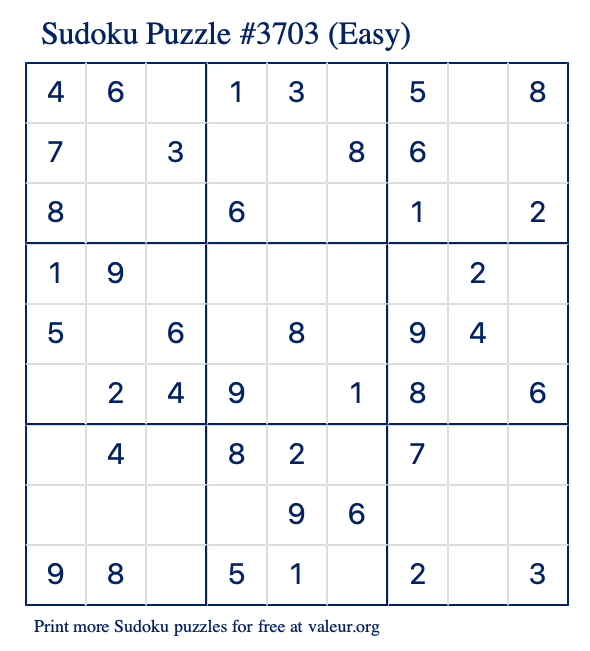 Free Printable Easy Sudoku Puzzle number 3703