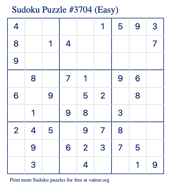 Free Printable Easy Sudoku Puzzle number 3704