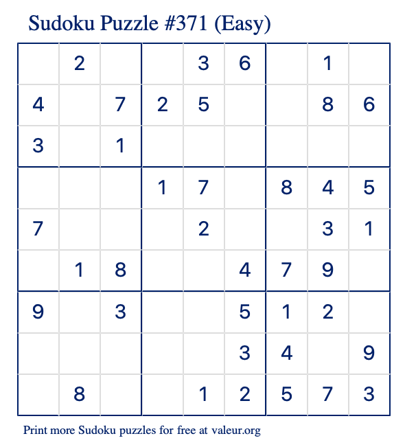 Free Printable Easy Sudoku Puzzle number 371