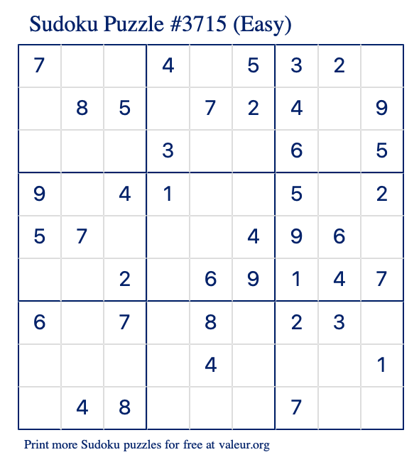 Free Printable Easy Sudoku Puzzle number 3715