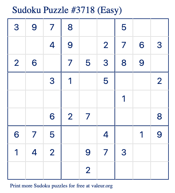 Free Printable Easy Sudoku Puzzle number 3718