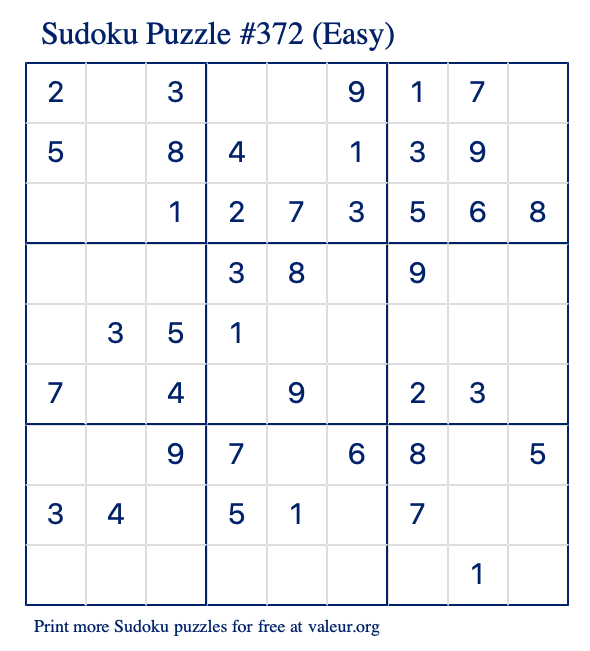 free printable easy sudoku with the answer 372