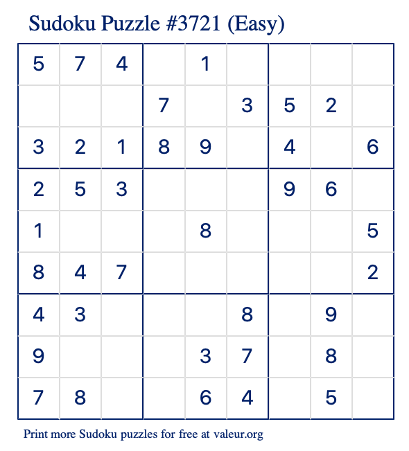 free printable easy sudoku with the answer 3721