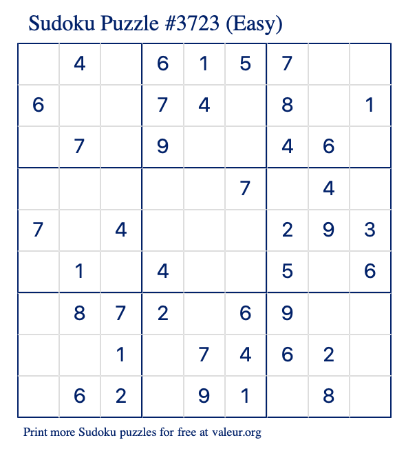 Free Printable Easy Sudoku Puzzle number 3723