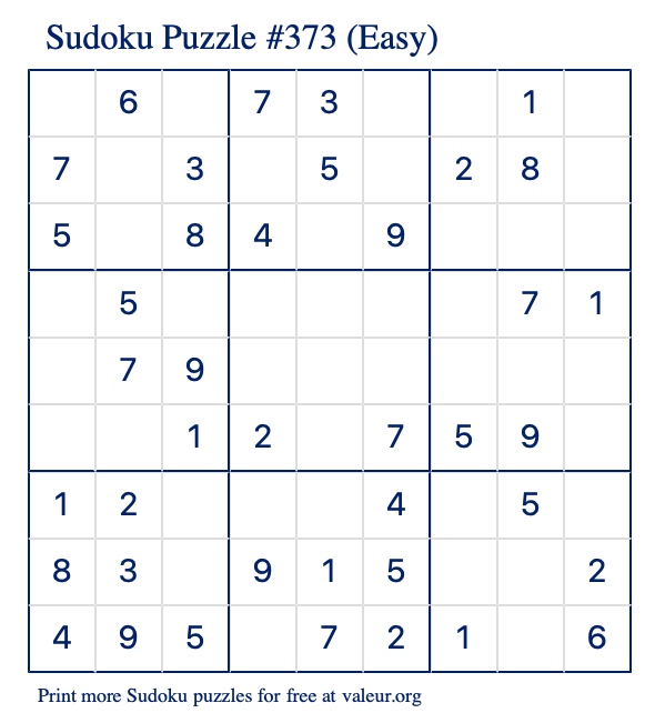 Free Printable Easy Sudoku Puzzle number 373