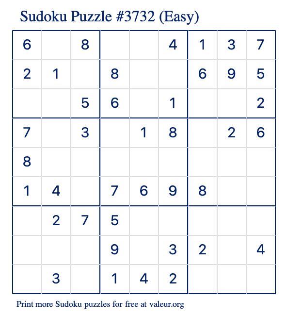 Free Printable Easy Sudoku Puzzle number 3732