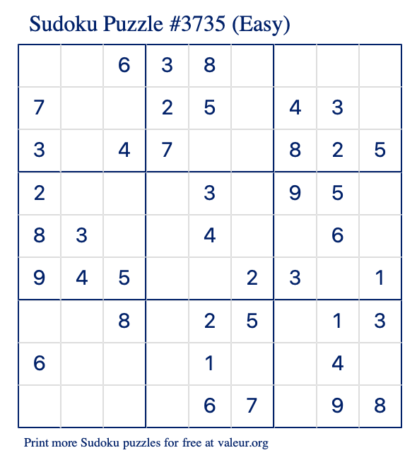 Free Printable Easy Sudoku Puzzle number 3735