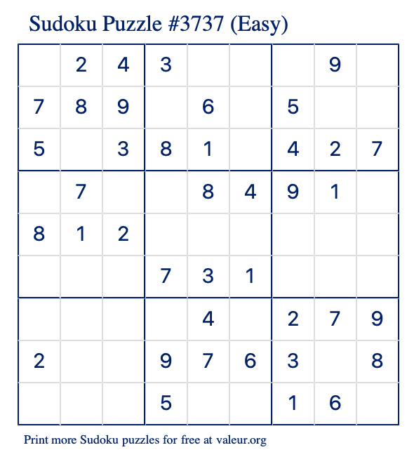 Free Printable Easy Sudoku Puzzle number 3737