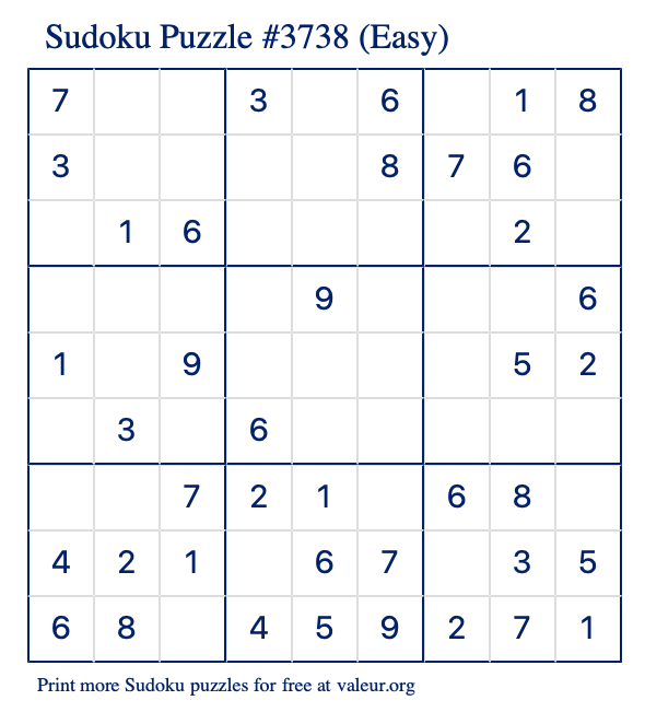 Free Printable Easy Sudoku Puzzle number 3738