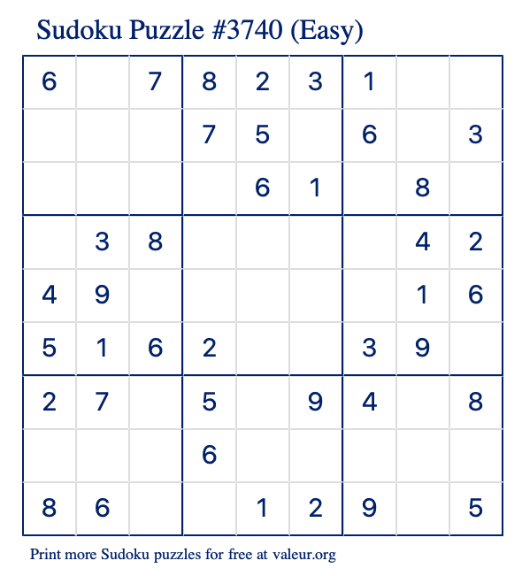 Free Printable Easy Sudoku Puzzle number 3740