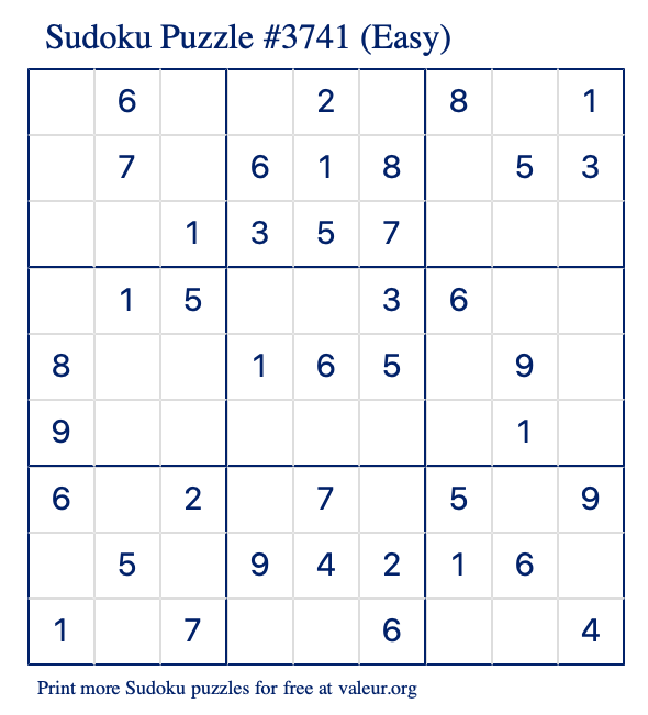 Free Printable Easy Sudoku Puzzle number 3741