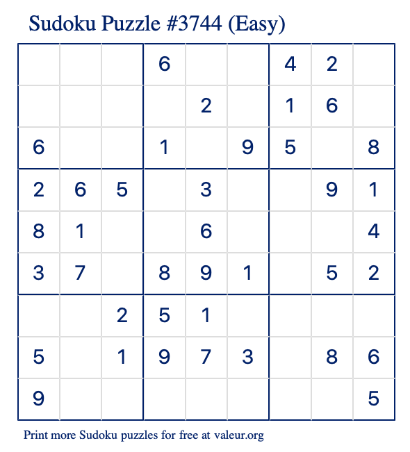 Free Printable Easy Sudoku Puzzle number 3744