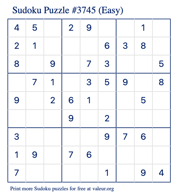 Free Printable Easy Sudoku Puzzle number 3745