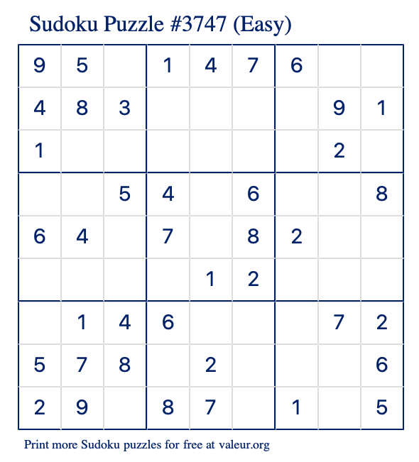 Free Printable Easy Sudoku Puzzle number 3747