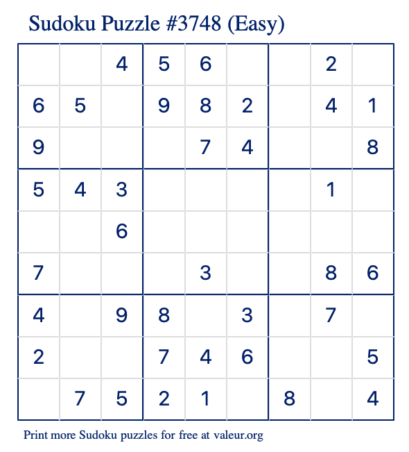 Free Printable Easy Sudoku Puzzle number 3748