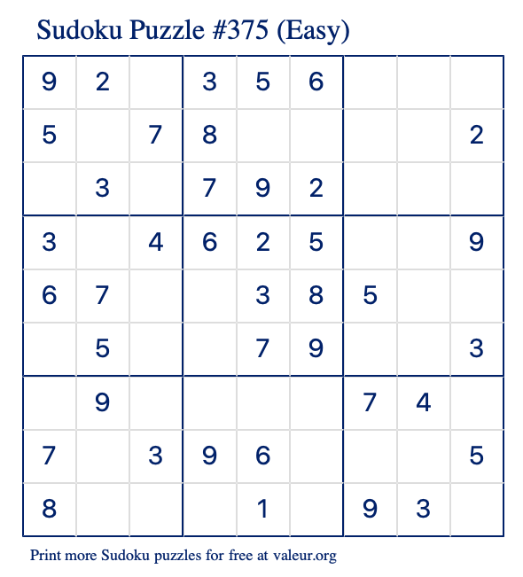 Free Printable Easy Sudoku Puzzle number 375