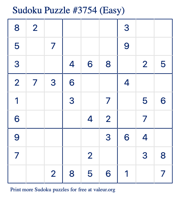 Free Printable Easy Sudoku Puzzle number 3754