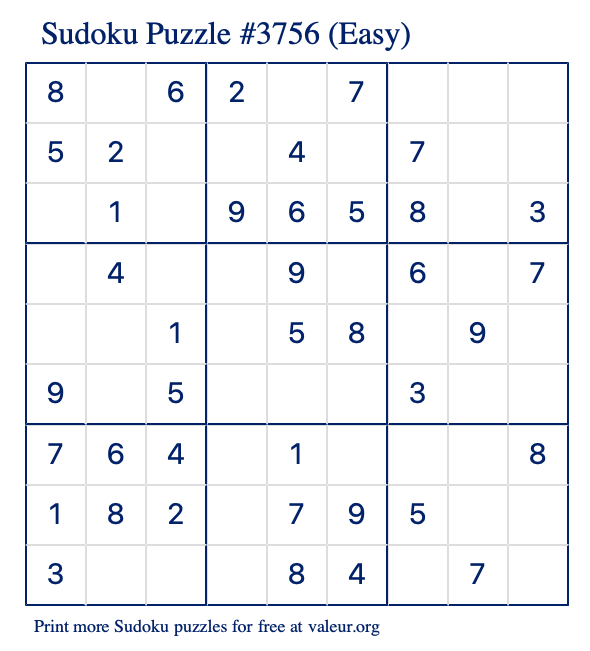Free Printable Easy Sudoku Puzzle number 3756