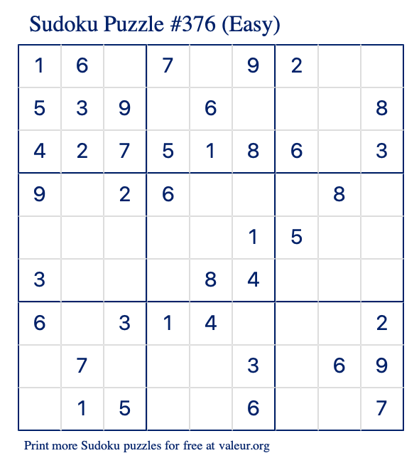 Free Printable Easy Sudoku Puzzle number 376