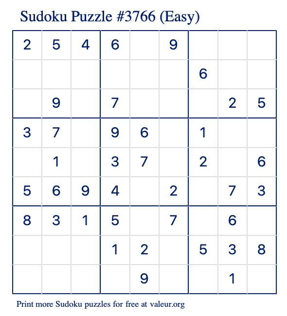 Free Printable Easy Sudoku Puzzle number 3766