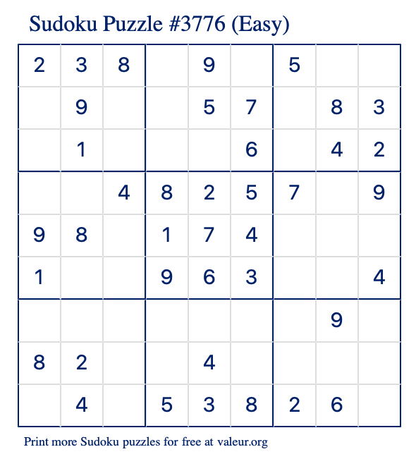 Free Printable Easy Sudoku Puzzle number 3776