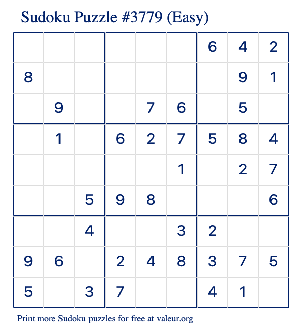 Free Printable Easy Sudoku Puzzle number 3779