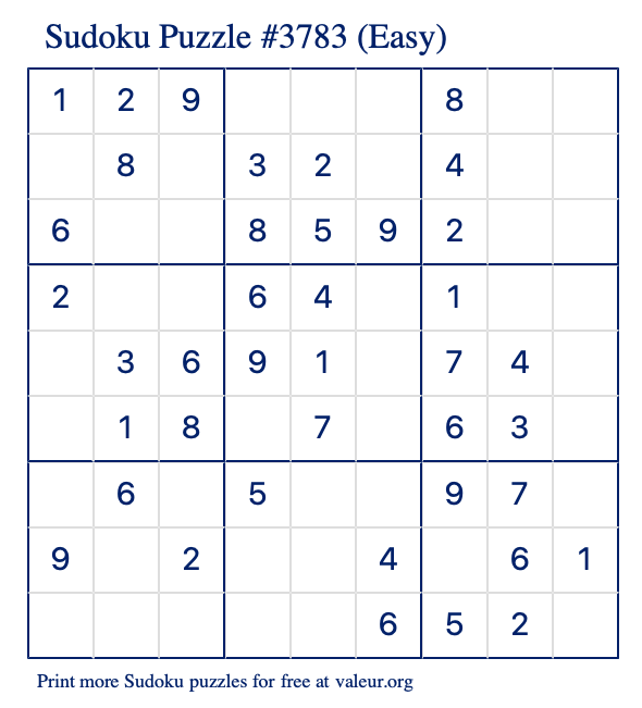 Free Printable Easy Sudoku Puzzle number 3783