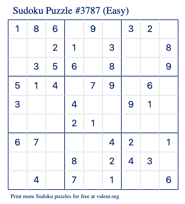 Free Printable Easy Sudoku Puzzle number 3787