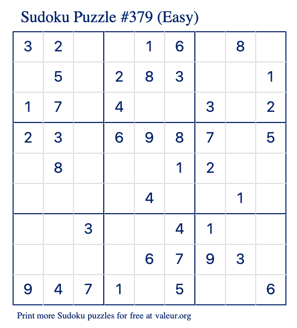 Free Printable Easy Sudoku Puzzle number 379