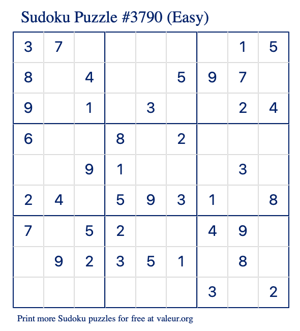 Free Printable Easy Sudoku Puzzle number 3790