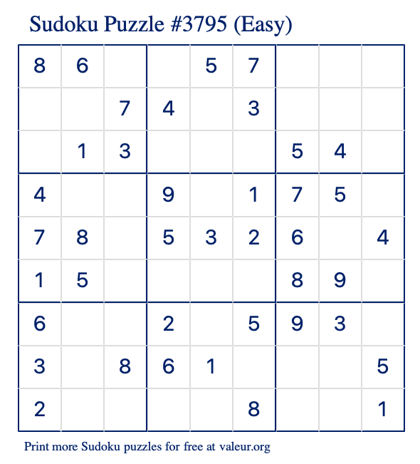 Free Printable Easy Sudoku Puzzle number 3795