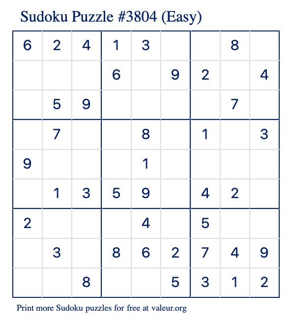 Free Printable Easy Sudoku Puzzle number 3804