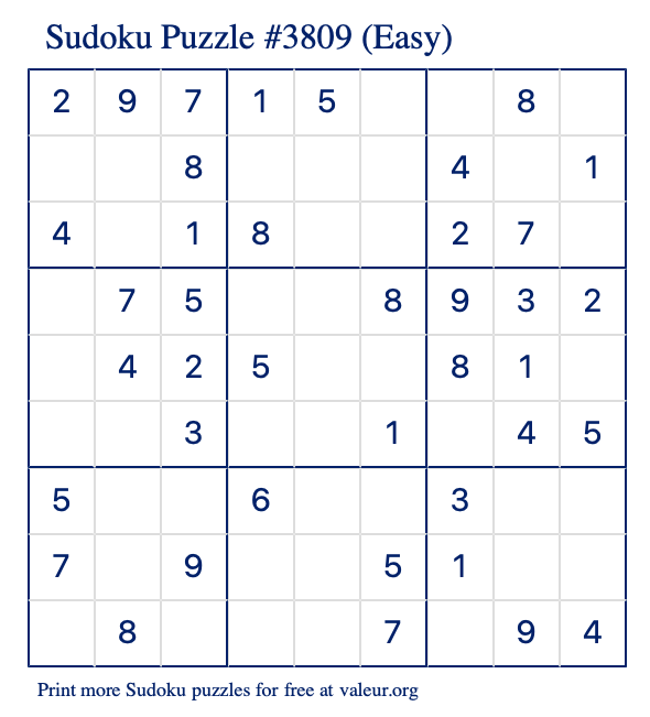Free Printable Easy Sudoku Puzzle number 3809