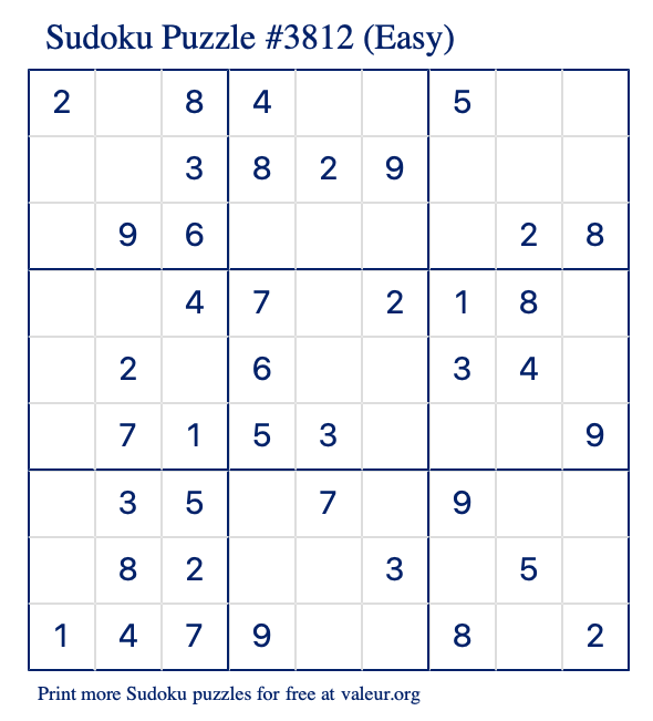 Free Printable Easy Sudoku Puzzle number 3812