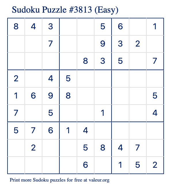 Free Printable Easy Sudoku Puzzle number 3813