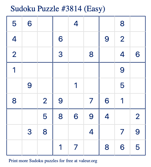 Free Printable Easy Sudoku Puzzle number 3814