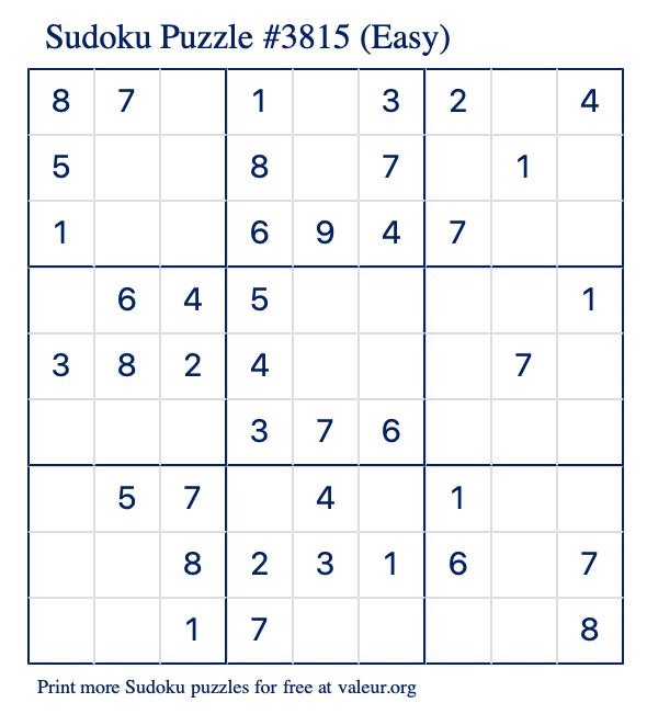 Free Printable Easy Sudoku Puzzle number 3815