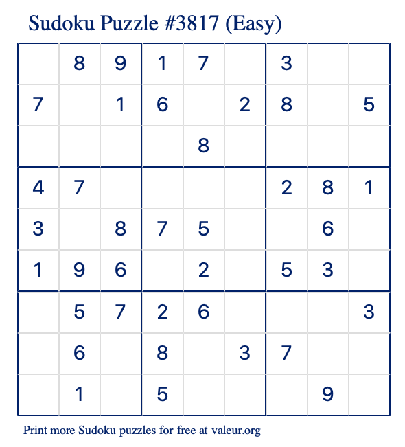 Free Printable Easy Sudoku Puzzle number 3817