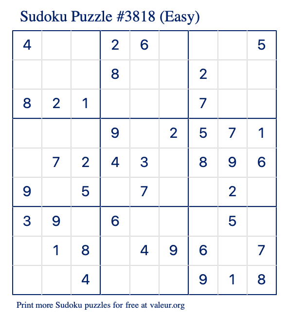Free Printable Easy Sudoku Puzzle number 3818